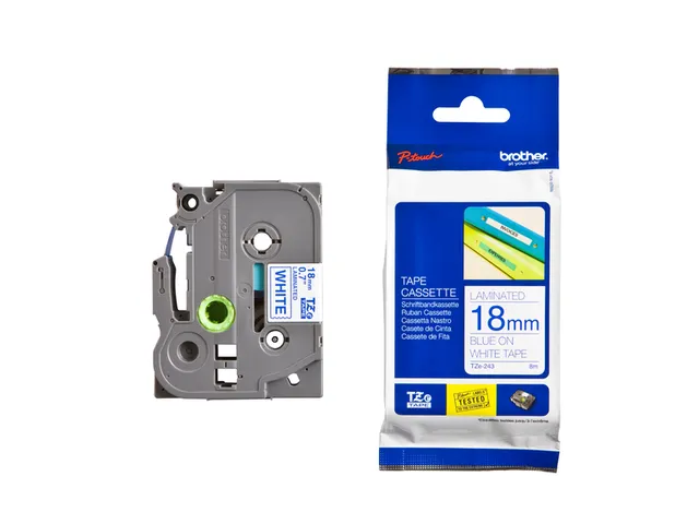 Labeltape Brother P-touch TZe-243 standaard 18mm blauw op wit