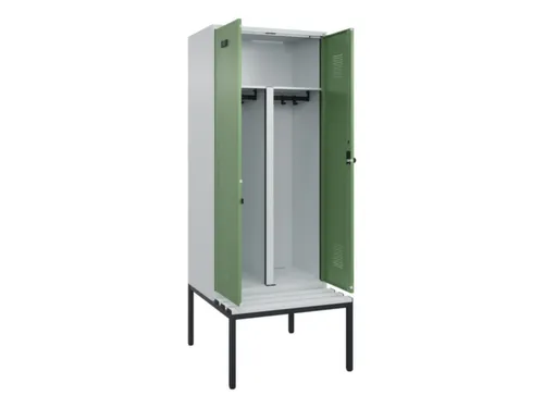 PBM-locker met bank,HxBxD 2120x800x815mm,2vak,vak B 400mm,draaigrendel