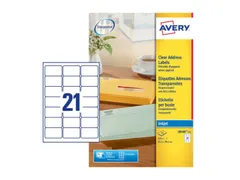 Adresetiket Avery J8560-25 63,5x38,1mm Transparant Inkjet 525 stuks