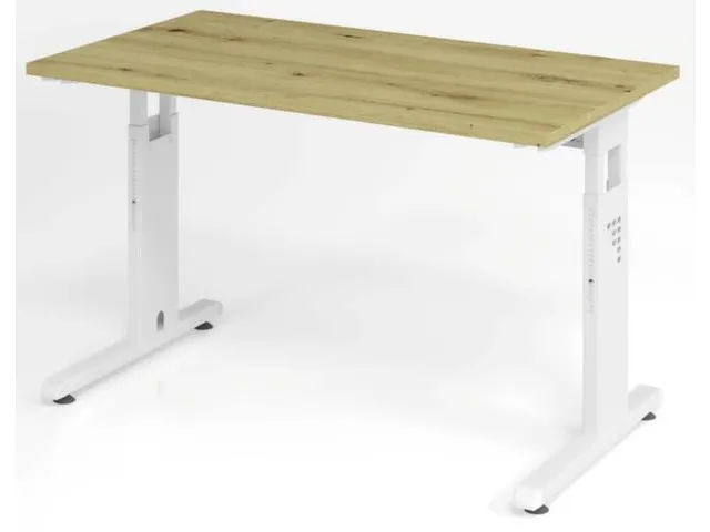 bureau,HxBxD 650-850x1200x670mm,blad eiken,C-voet zwart