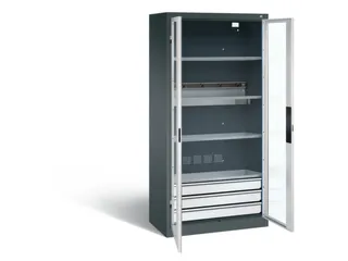 acculaadkast 1950x930x500mm 5stekkerdozen 230V cil.-slot front RAL7035 - 1