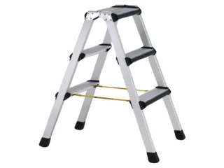 trapladder,beide zijden,2x3treden,m. bekleding,balk L 0,84m,aluminium - 1