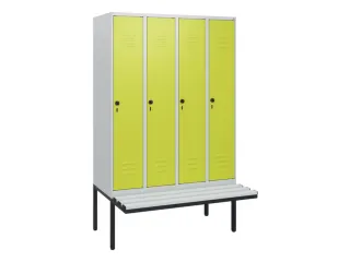 locker met bank,HxBxD 1950x1200x815mm,4vak,vak B 300mm,draaigrendel - 1