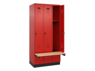 locker met bank,HxBxD 1950x900x815mm,3vak,vak B 300mm,draaigrendel - 1