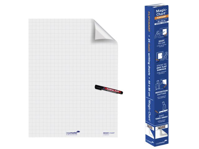 Zelfklevend Flipoverpapier Magic-Chart Wit Met Ruit 60x80cm | LegamasterWhiteboard.be