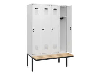 locker met bank,HxBxD 1950x1200x815mm,4vak,vak B 300mm,draaigrendel - 1
