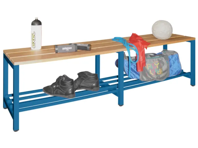 banc-patère,LxP 1500x370mm,barrettes en bois hêtre,piètement RAL501