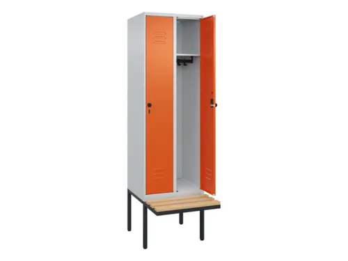 locker met bank,HxBxD 2120x600x815mm,2vak,vak B 300mm,draaigrendel
