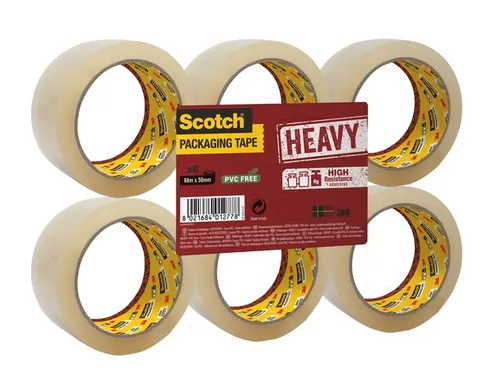Verpakkingstape Scotch Heavy 50mmx66m PP transparant hotmelt 6 rollen
