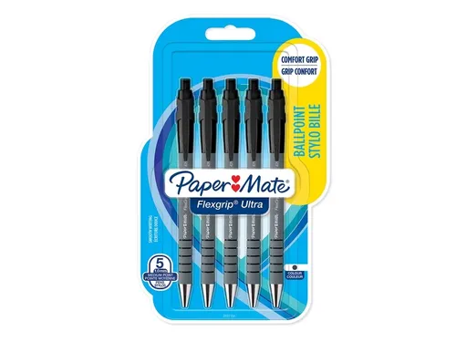 Balpen Paper Mate Flexgrip Ultra medium zwart blister à 5 stuks