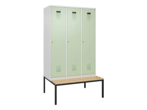 locker met bank,HxBxD 2120x1200x815mm,3vak,vak B 400mm,cilinderslot