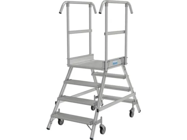 bordestrap,verrijdbaar,bordes H 1m,2x4treden,aluminium,4zwenkwielen