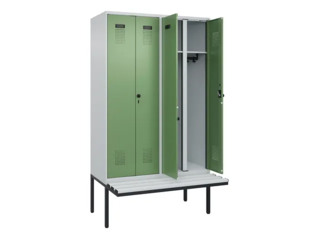 locker met bank,voor scheiding van kleding,HxBxD 2120x1200x815mm,4vak