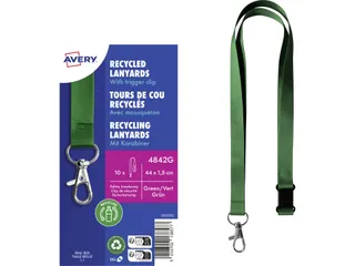 Lanyard Avery rPET groen 440x15mm met karabijnhaak 10 stuks - 1