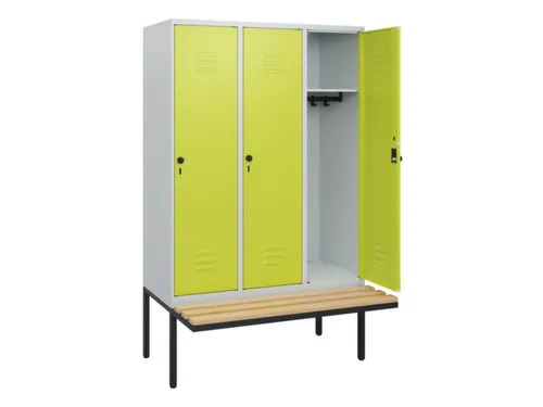 locker met bank,HxBxD 1950x1200x815mm,3vak,vak B 400mm,draaigrendel