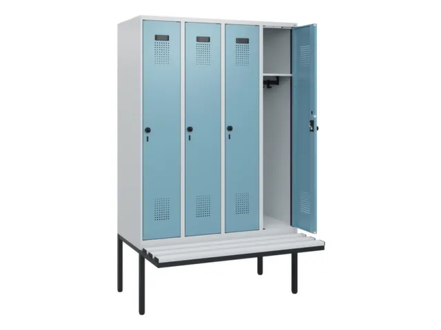 locker met bank,HxBxD 1950x1200x815mm,4vak,vak B 300mm,draaigrendel