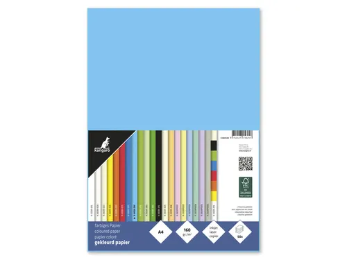 Papier Kangaro A4 160grs azuurblauw pak 50 vel