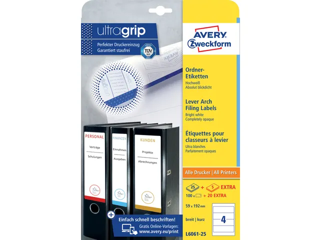 Rugetiket Avery Zweckform breed 192x59mm Wit L6061 120 stuks