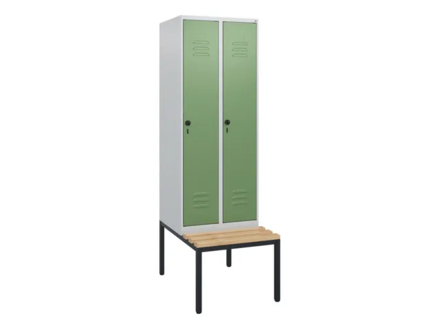 locker met bank,HxBxD 1950x600x815mm,2vak,vak B 300mm,draaigrendel