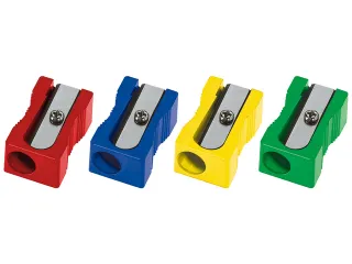Puntenslijper kunststof enkel blokvorm doos 100st. Kleur rood/geel/bla - 1