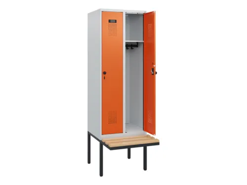 locker met bank,HxBxD 1950x600x815mm,2vak,vak B 300mm,draaigrendel