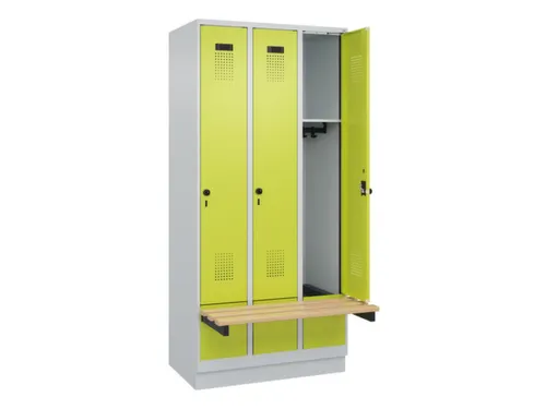 locker met bank,HxBxD 1950x900x815mm,3vak,vak B 300mm,draaigrendel