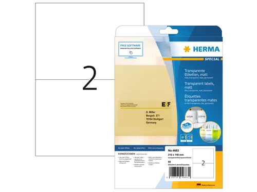 HERMA 4683 Transparante folie-etiketten Mat A4 210x148mm 50 stuks