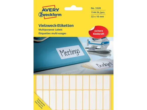 Etiket Avery Zweckform 3320 32x10mm wit 1144stuks