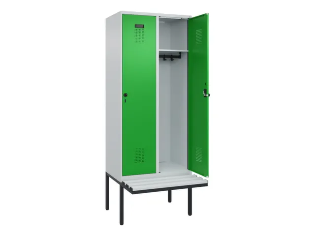locker met bank,HxBxD 2120x800x815mm,2vak,vak B 400mm,draaigrendel
