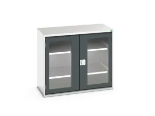 vitrinekast 900x1050x550mm 2xStalen bodem romp RAL7035 front RAL7016 - 1