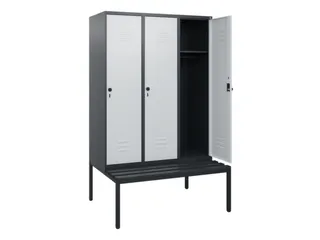locker met bank,HxBxD 1950x1200x815mm,3vak,vak B 400mm,draaigrendel - 2