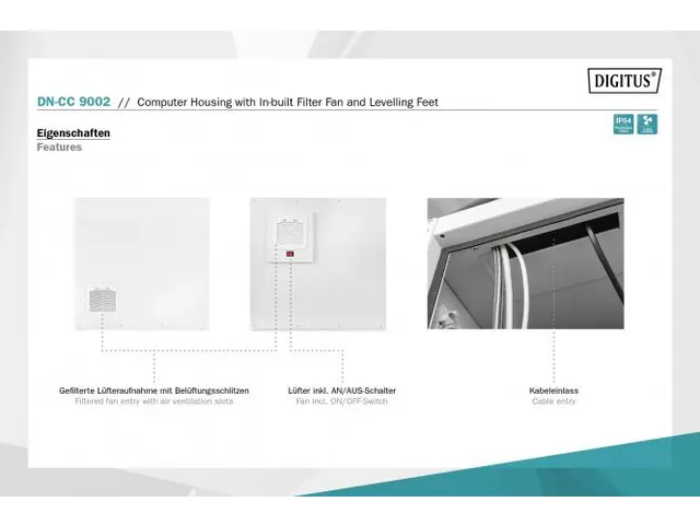 Computerbehuizing met stelvoeten en glazen deur Grijs