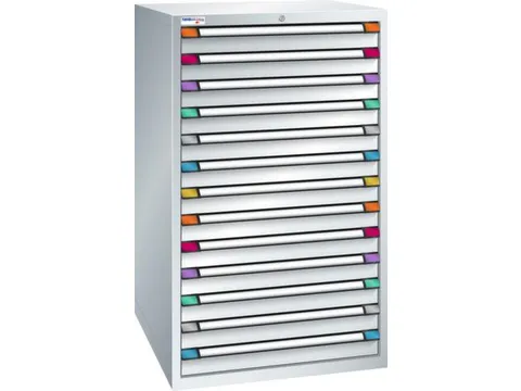 ladekast HxBxD 1400x805x695mm 13laden RAL7035 front RAL7035