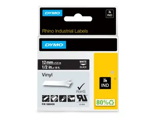 Labeltape Dymo Rhino 18054 Vinyl 12mmx5.5m Wit Op Zwart - 3
