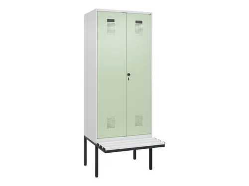PBM-locker met bank,HxBxD 2120x800x815mm,2vak,vak B 400mm,draaigrendel