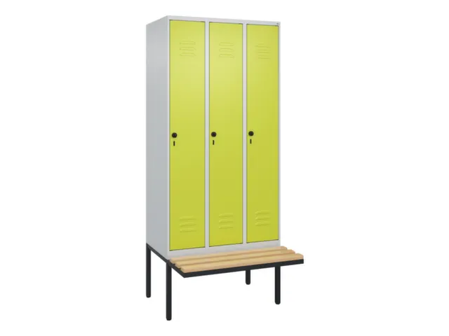 locker met bank,HxBxD 2120x900x815mm,3vak,vak B 300mm,draaigrendel