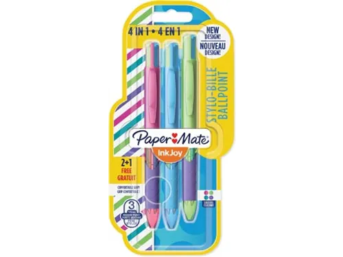 4kleuren balpen Inkjoy Quatro Joie De Vivre, blister 2 + 1