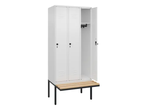 locker met bank,HxBxD 2120x900x815mm,3vak,vak B 300mm,draaigrendel