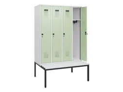 locker met bank,HxBxD 1950x1200x815mm,4vak,vak B 300mm,draaigrendel