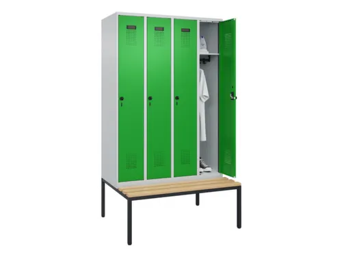 locker met bank,HxBxD 2120x1200x815mm,4vak,vak B 300mm,draaigrendel
