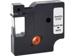 Labeltape voor Dymo 45013 12mmx7m zwart op wit gelamineerd