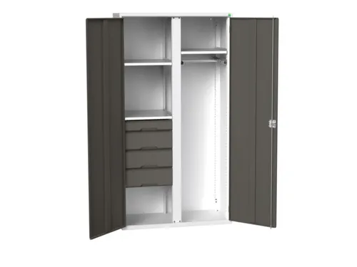 Locker 2000x1050x550mm 3 vakken, lade, dubbele vleugeldeur, RAL7016
