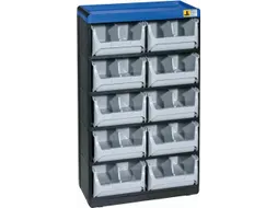 magazijnkast HxBxD 525x300x165mm 10laden behuizing zwart/blauw