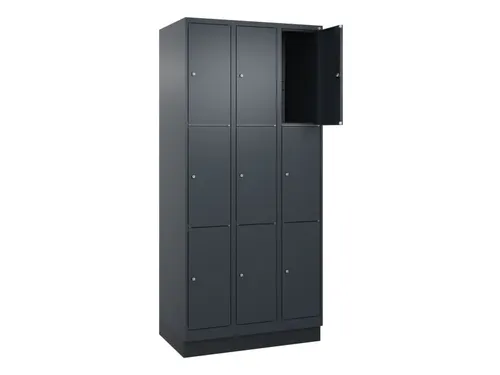 lockerkast,HxBxD 1950x900x500mm,3x3vakken,vak B 300mm,cil.-slot,sokkel