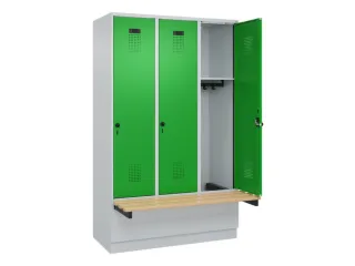 locker met bank,HxBxD 1950x1200x815mm,3vak,vak B 400mm,draaigrendel - 1
