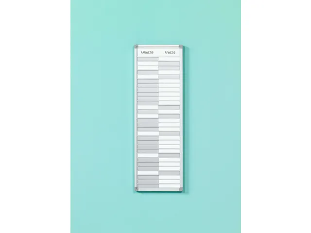 Aan- en afwezigheidsbord 24x75cm 30 namen EN Softline profiel 16mm