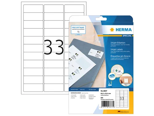 HERMA 8837 Inkjet etiketten A4 63,5x25,4mm Wit mat 825 stuks