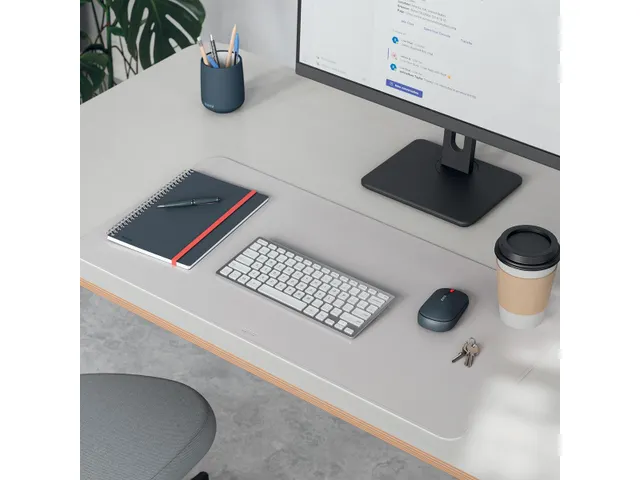 Sous-Main Et Tapis De Souris, Aspect Cuir, Ft 80 X 40 Cm, Gris Clair