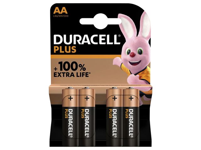 Batterij Duracell Plus 4xAA | VoordeligeBatterijen.nl