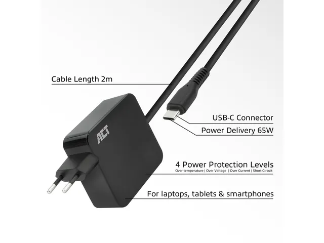 Laptop Oplader ACT USB-C Power Delivery 65W 2mtr